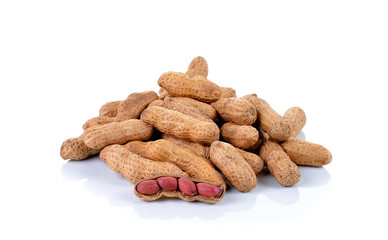 Dried peanuts on white background