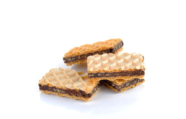 sweet wafer cream with chocolate on white background