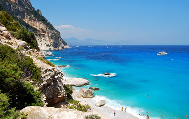 Blue beach with some people seen from the top. Cala Goloritze 
