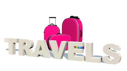 Travels - 3D Word before travel suitcase 