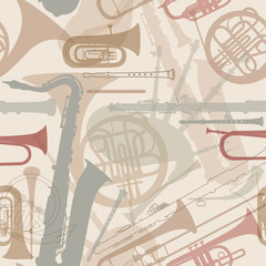 Obraz premium Abstract Music Background. Seamless texture with musical instruments. Musical tiled pattern.