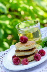 pancakes with raspberries, breakfast