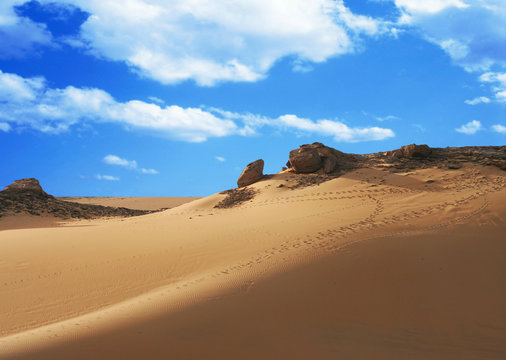 Footprints on sand dune, Sahara Desert, Egypt © Lsantilli
