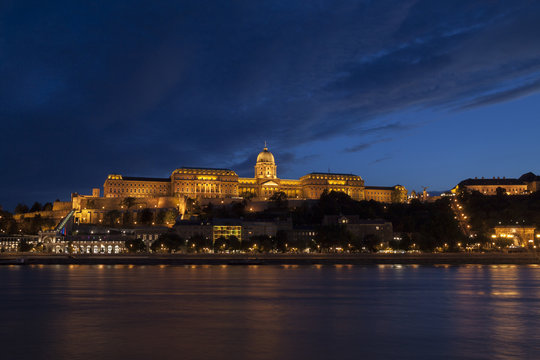 Buda Castle at night in Budapest, Hungary