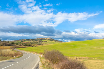 Idyllic Tuscan landscape and Pienza skyline, Val dOrcia, Italy