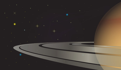 Space background, realistic planet Saturn and stars vector