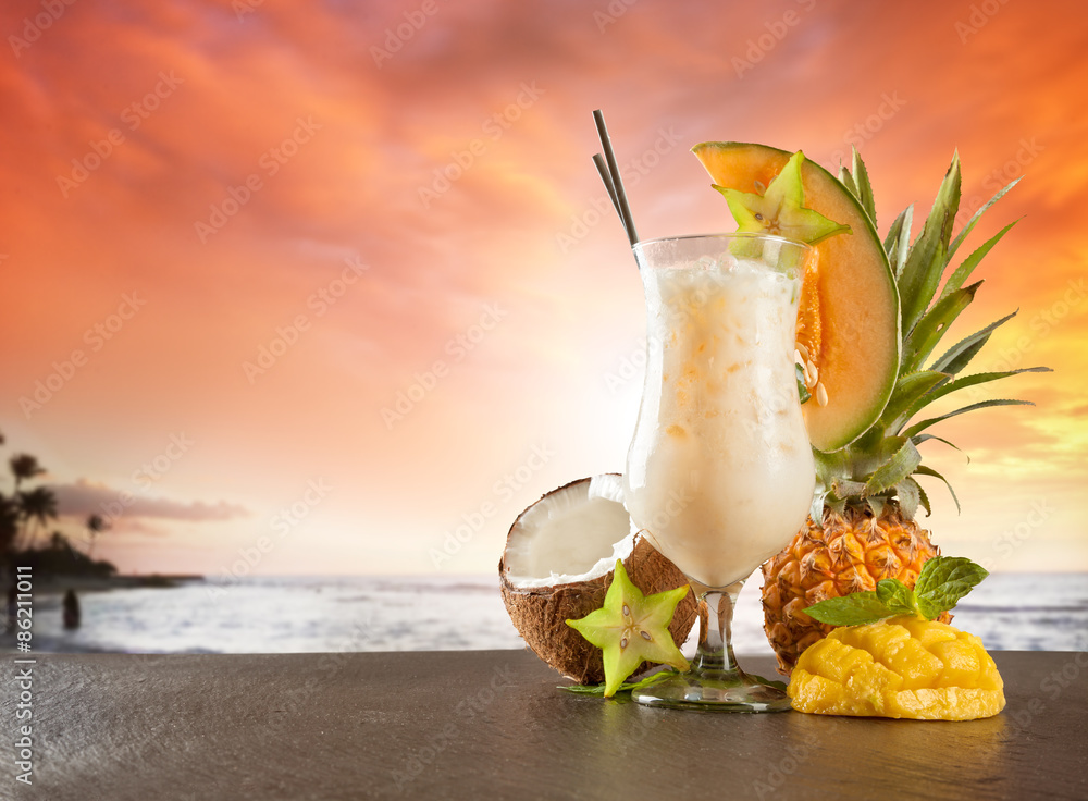 Canvas Prints summer drink with blur beach on background