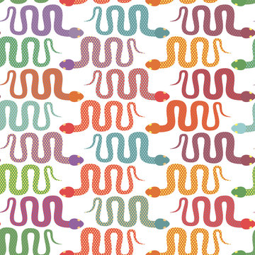 Background of many snakes. Colorful reptiles are crawling. Vecto