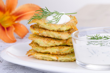 vegetable fritters of zucchini and carrots