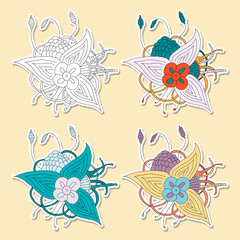 Set of abstract hamd drawn flower in differents colors.