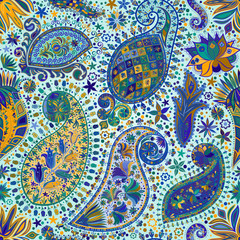 Vintage floral motif ethnic seamless background.