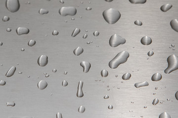 Water droplets on the glass with a blue colored background