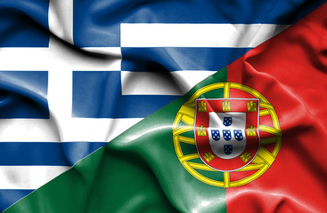 Waving flag of Portugal and Greece