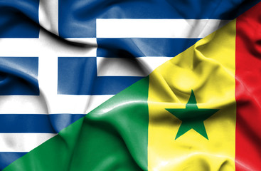 Waving flag of Senegal and Greece