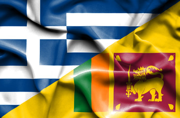 Waving flag of Sri Lanka and Greece