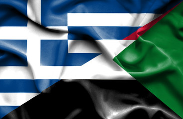 Waving flag of Sudan and Greece
