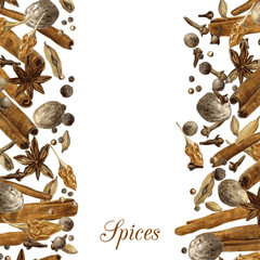 template with spices drawing by watercolor