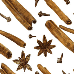 seamless pattern with spice, drawing by watercolor