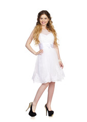 Naklejka premium Young bride with beautiful wedding hairstyle