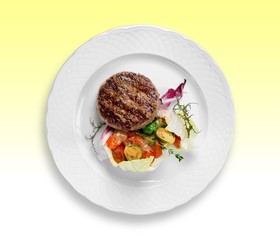 Steak, dish, beef.