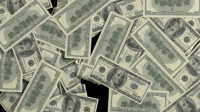 Dollar bills sticking to the screen. Black-and-white mask. Isolated on white and black background. animations in full HD.
