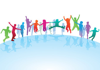 Farbige Kinder Silhouetten springen und laufen © scusi