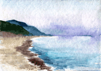 watercolor coast of sea