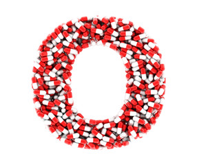 The letter O of the medications on a white background.