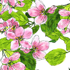 seamless pattern with apple blossoms