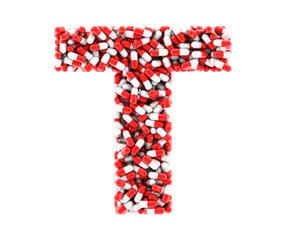 The letter T of the medications on a white background.