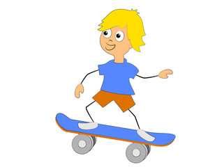 blonder junge auf dem skateboard