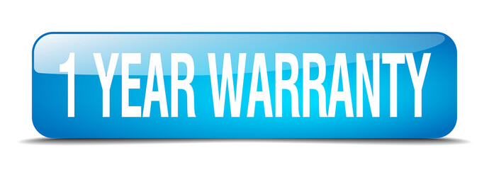 1 year warranty blue square 3d realistic isolated web button