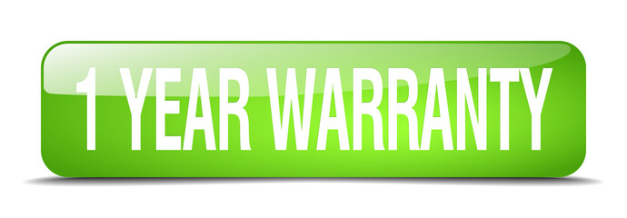 1 year warranty green square 3d realistic isolated web button