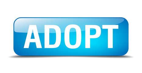 adopt blue square 3d realistic isolated web button
