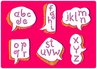 Hand drawn font with comix bubble on magenta background