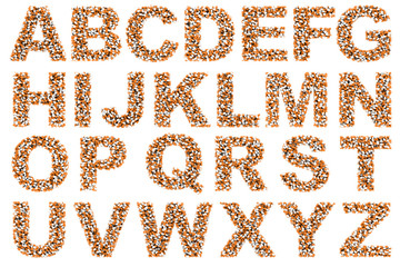 The alphabet of medicines on a white background.