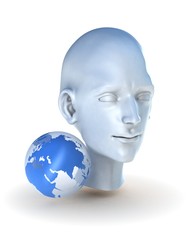 Human Head With Earth Globe