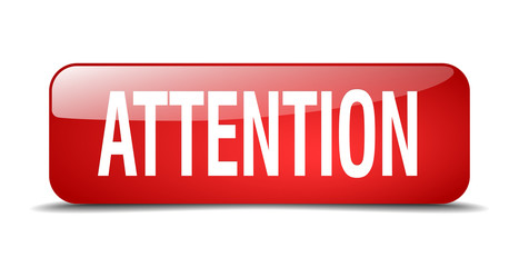 attention red square 3d realistic isolated web button