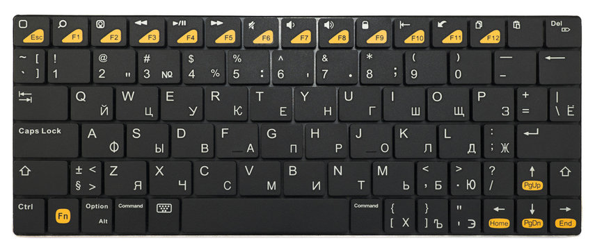 Black chrome modern laptop bluetooth keyboard isolated on white