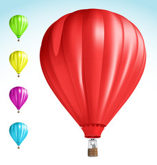 Obraz premium Colorful hot air balloons on the sky background. Vector illustra