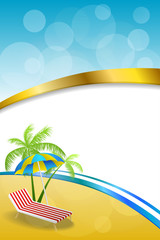 Fototapeta na wymiar Background abstract summer beach vacation deck chair umbrella blue yellow vertical gold ribbon illustration vector