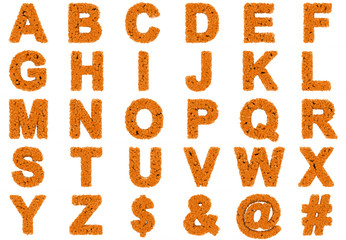 Alphabet the orange of letters consisting of the cubes