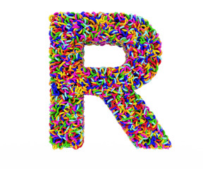 letter R composed of multi-colored rings