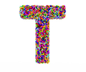 letter T composed of multi-colored rings