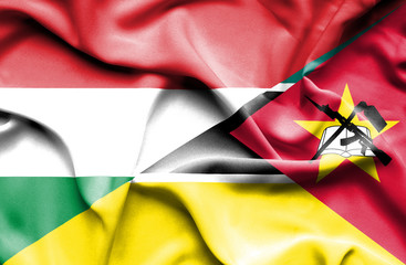 Waving flag of Mozambique and Hungary