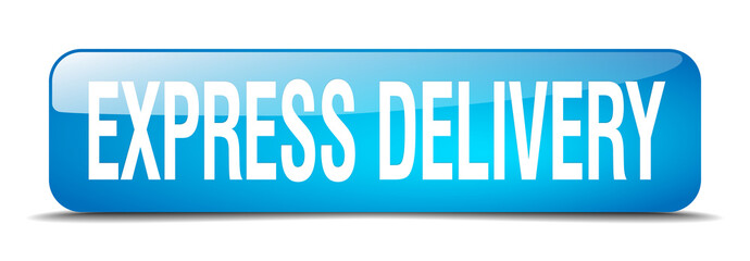 express delivery blue square 3d realistic isolated web button