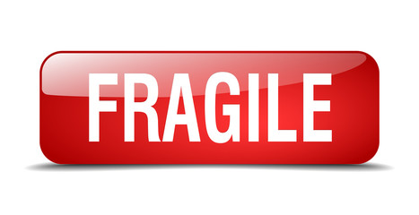 fragile red square 3d realistic isolated web button