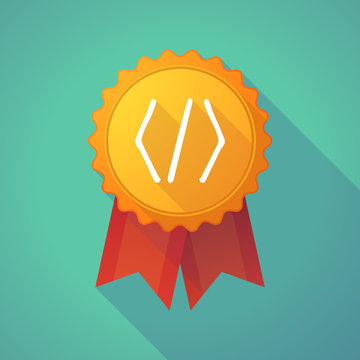 Long shadow badge icon with a code sign