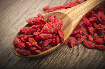 Wooden Spoon with Group of Goji berry