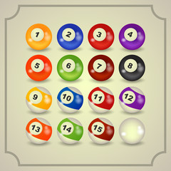 set of billiard balls, billiards, American